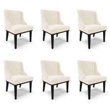 Kit 6 Cadeiras Decorativas Sala de Jantar Base Fixa de Madeira Firenze Veludo Bege/Preto G19 - Gran Belo