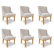 Kit 6 Cadeiras Decorativas Sala de Jantar Base Fixa de Madeira Firenze Veludo Cinza/Castanho G19 - Gran Belo