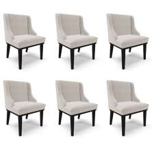 Kit 6 Cadeiras Decorativas Sala de Jantar Base Fixa de Madeira Firenze Veludo Cinza/Preto G19 - Gran Belo