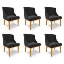 Kit 6 Cadeiras Decorativas Sala de Jantar Base Fixa de Madeira Firenze Veludo Preto/Castanho G19 - Gran Belo