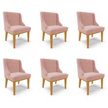 Kit 6 Cadeiras Decorativas Sala de Jantar Base Fixa de Madeira Firenze Veludo Rose/Castanho G19 - Gran Belo