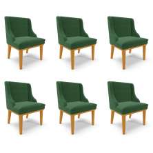 Kit 6 Cadeiras Decorativas Sala de Jantar Base Fixa de Madeira Firenze Veludo Verde Esmeralda/Castanho G19 - Gran Belo