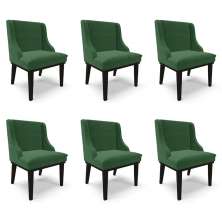 Kit 6 Cadeiras Decorativas Sala de Jantar Base Fixa de Madeira Firenze Veludo Verde/Preto G19 - Gran Belo