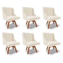 Kit 6 Cadeiras Decorativas Sala de Jantar Base Giratória de Madeira Firenze Linho Bege/Natural G19 - Gran Belo