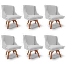 Kit 6 Cadeiras Decorativas Sala de Jantar Base Giratória de Madeira Firenze Linho Cinza/Natural G19 - Gran Belo