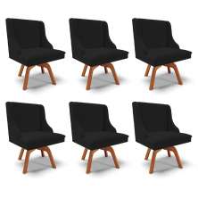 Kit 6 Cadeiras Decorativas Sala de Jantar Base Giratória de Madeira Firenze Linho Preto/Natural G19 - Gran Belo