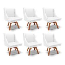 Kit 6 Cadeiras Decorativas Sala de Jantar Base Giratória de Madeira Firenze PU Branco Fosco/Natural G19 - Gran Belo