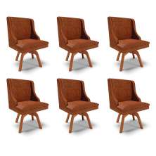 Kit 6 Cadeiras Decorativas Sala de Jantar Base Giratória de Madeira Firenze PU Nozes/Natural G19 - Gran Belo