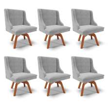 Kit 6 Cadeiras Decorativas Sala de Jantar Base Giratória de Madeira Firenze Suede Cinza/Natural G19 - Gran Belo