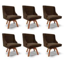 Kit 6 Cadeiras Decorativas Sala de Jantar Base Giratória de Madeira Firenze Suede Marrom/Natural G19 - Gran Belo