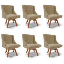 Kit 6 Cadeiras Decorativas Sala de Jantar Base Giratória de Madeira Firenze Suede Nude/Natural G19 - Gran Belo
