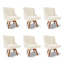 Kit 6 Cadeiras Decorativas Sala de Jantar Base Giratória de Madeira Firenze Veludo Bege/Natural G19 - Gran Belo