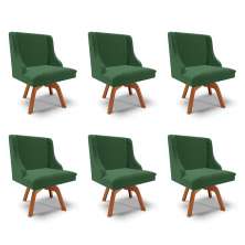 Kit 6 Cadeiras Decorativas Sala de Jantar Base Giratória de Madeira Firenze Veludo Verde/Natural G19 - Gran Belo