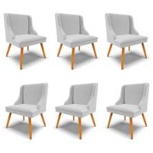 Kit 6 Cadeiras Decorativas Sala de Jantar Pés Palito de Madeira Firenze Linho Cinza/Natural G19 - Gran Belo