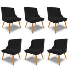 Kit 6 Cadeiras Decorativas Sala de Jantar Pés Palito de Madeira Firenze Linho Preto/Natural G19 - Gran Belo