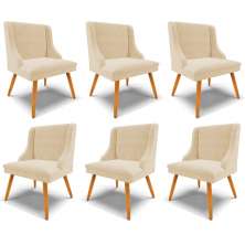 Kit 6 Cadeiras Decorativas Sala de Jantar Pés Palito de Madeira Firenze Suede Bege/Natural G19 - Gran Belo