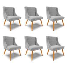 Kit 6 Cadeiras Decorativas Sala de Jantar Pés Palito de Madeira Firenze Suede Cinza/Natural G19 - Gran Belo