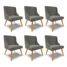Kit 6 Cadeiras Decorativas Sala de Jantar Pés Palito de Madeira Firenze Suede Grafite/Natural G19 - Gran Belo