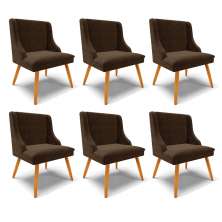 Kit 6 Cadeiras Decorativas Sala de Jantar Pés Palito de Madeira Firenze Suede Marrom/Natural G19 - Gran Belo