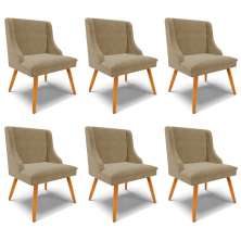 Kit 6 Cadeiras Decorativas Sala de Jantar Pés Palito de Madeira Firenze Suede Nude/Natural G19 - Gran Belo