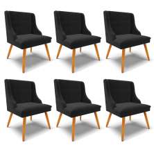Kit 6 Cadeiras Decorativas Sala de Jantar Pés Palito de Madeira Firenze Suede Preto/Natural G19 - Gran Belo
