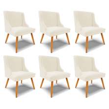 Kit 6 Cadeiras Decorativas Sala de Jantar Pés Palito de Madeira Firenze Veludo Bege/Natural G19 - Gran Belo