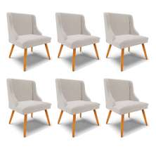 Kit 6 Cadeiras Decorativas Sala de Jantar Pés Palito de Madeira Firenze Veludo Cinza/Natural G19 - Gran Belo
