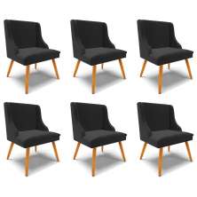 Kit 6 Cadeiras Decorativas Sala de Jantar Pés Palito de Madeira Firenze Veludo Preto/Natural G19 - Gran Belo