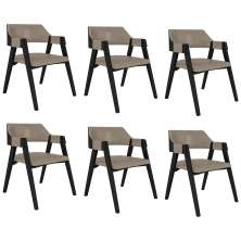 Kit 6 Cadeiras Sala de Jantar e Jogos Carteados Madeira Maciça Poker PU Nude/Preto G42 - Gran Belo