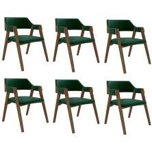 Kit 6 Cadeiras Sala de Jantar e Jogos Carteados Madeira Maciça Poker Veludo Verde/Nogueira G42 - Gran Belo