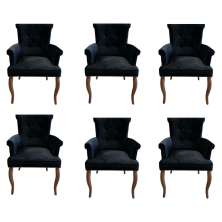 Kit 6 Cadeiras de Jantar Belford Veludo Preto Pés de Madeira Design Sofisticado G48 -  Gran Belo
