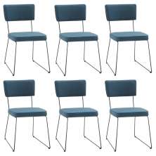 Kit 6 Cadeiras de Jantar Decorativa Base Aço Preto Luigi Linho Azul Jeans G17 - Gran Belo