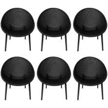 Kit 6 Poltronas Área Externa de PP Marina com Base Desmontável Preto G56 - Gran Belo