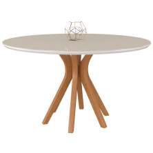 Mesa Sala de Jantar Cozinha Redonda Tampo de Vidro 130cm Willy Off White/Champagne G60 - Gran Belo