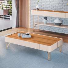 Mesa de Centro Decorativa Rennes MDP/MDF Pés de Aço Off White/Cinamomo G26 - Gran Belo