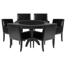 Mesa de Jogos Carteado Montreal Redonda Tampo Reversível Preto com 6 Cadeiras Liverpool Corino Preto Liso - Gran Belo