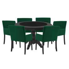 Mesa de Jogos Carteado Montreal Redonda Tampo Reversível Preto com 6 Cadeiras Vicenza Verde G36 G15 - Gran Belo