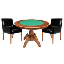 Mesa de Jogos Carteado Redonda Montreal Tampo Reversível Amêndoa com 2 Cadeiras Liverpool PU Sintético Preto Liso G36 G15 - Gran Belo
