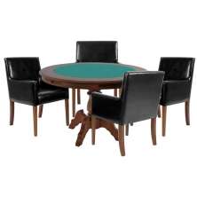 Mesa de Jogos Carteado Redonda Montreal Tampo Reversível Imbuia com 4 Cadeiras Liverpool Corino Preto Liso G36 G15 - Gran Belo