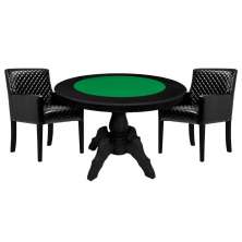 Mesa de Jogos Carteado Redonda Montreal Tampo Reversível Preto com 2 Cadeiras Liverpool Corino Preto Matelassê G36 G15 - Gran Belo
