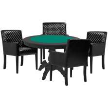 Mesa de Jogos Carteado Redonda Montreal Tampo Reversível Preto com 4 Cadeiras Liverpool Corino Preto Matelassê G36 G15 - Gran Belo