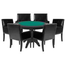 Mesa de Jogos Carteado Redonda Montreal Tampo Reversível Preto com 6 Cadeiras Liverpool PU Sintético Preto Liso G36 G15 - Gran Belo