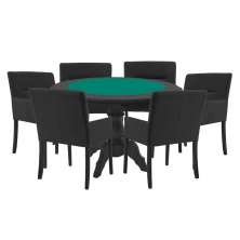 Mesa de Jogos Carteado Redonda Montreal Tampo Reversível Preto com 6 Cadeiras Vicenza Preto Fosco G36 G15 - Gran Belo