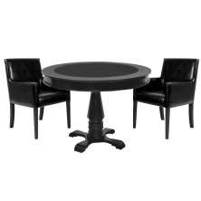 Mesa de Jogos Carteado Redonda Victoria Tampo Reversível Preto com 2 Cadeiras Liverpool PU Preto Liso - Gran Belo