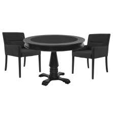 Mesa de Jogos Carteado Redonda Victoria Tampo Reversível Preto com 2 Cadeiras Vicenza Suede Preto Fosco G36 G15 - Gran Belo