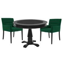 Mesa de Jogos Carteado Redonda Victoria Tampo Reversível Preto com 2 Cadeiras Vicenza Suede Verde - Gran Belo