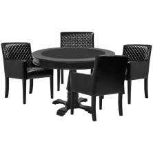 Mesa de Jogos Carteado Redonda Victoria Tampo Reversível Preto com 4 Cadeiras Liverpool PU Preto Matelassê G36 G15 - Gran Belo