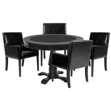 Mesa de Jogos Carteado Redonda Victoria Tampo Reversível Preto com 4 Cadeiras Liverpool PU Sintético Preto Liso G36 G15 - Gran Belo