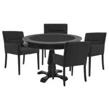Mesa de Jogos Carteado Redonda Victoria Tampo Reversível Preto com 4 Cadeiras Vicenza Suede Preto Fosco G36 G15 - Gran Belo
