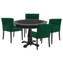 Mesa de Jogos Carteado Redonda Victoria Tampo Reversível Preto com 4 Cadeiras Vicenza Suede Verde G36 G15 - Gran Belo